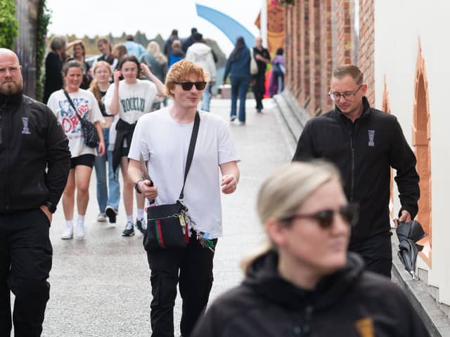 The Ed Sheeran look-alike, who was accompanied by a number of security officers, was mobbed by excited fans requesting selfies and taking videos during a day at Blackpool Pleasure Beach at the weekend. (Picture by Dan Oxtoby Photography)