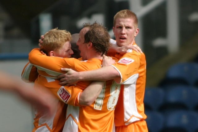 Claus Jorgensen (left) is congratulated by his team mates after putting the Seasiders one up