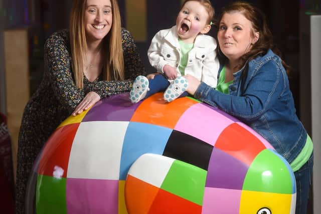 Linzi Warburton, head of fundraising at Brian House Children's Hospice, with Natalie Ditchfield and two-year-old daughter Taylor as it is announced Elmer’s Big Parade Blackpool is heading to the resort
