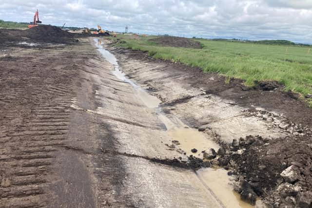 Construction of a drainage ditch at the M55 Heyhouses link road construction site