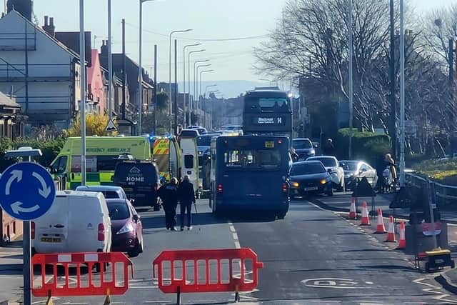 Emergency services at the scene of the crash in Poulton Road, Fleetwood this morning (Tuesday, April 4)