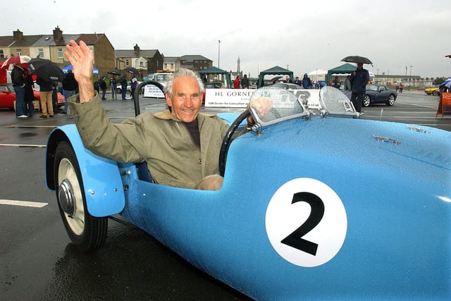 This was the annual TVR owners meeting on the car park at Seasiders Way in 2003. Pictured is TVR founderTrevor Wilkinson, who was 80 in the second car he built (in 1950)-which was the oldest surviving TVR in the world