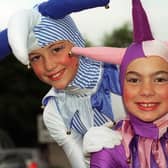 Harriet Bingham and Laura Darkins dressed as jesters for Lytham Club Day
