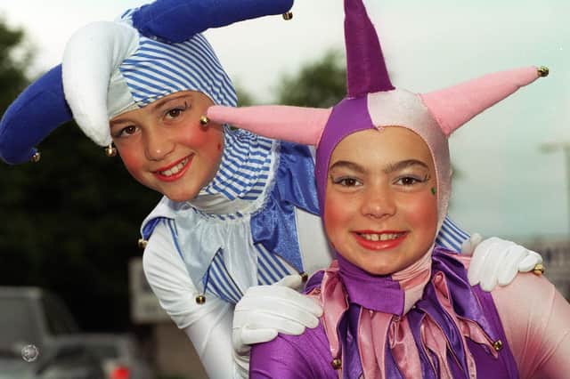 Harriet Bingham and Laura Darkins dressed as jesters for Lytham Club Day