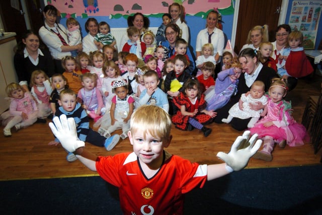 Three-year-old Elliott Walker and staff and children from Hollies Day Nursery, Springfield Road, Blackpool, in fancy dress for Children in Need