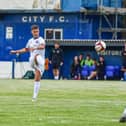 Nick Haughton scores AFC Fylde's winner at Lancaster City Picture: Steve McLellan