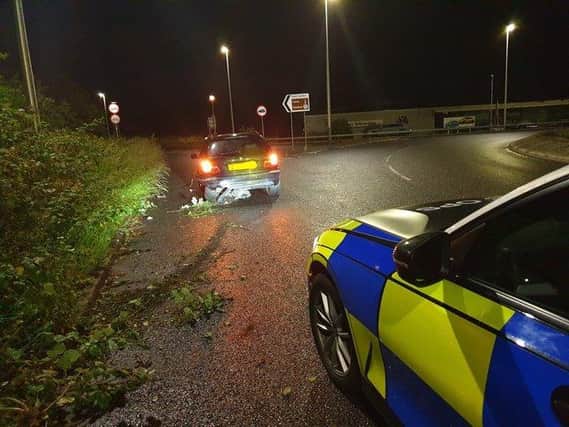 The driver of this vehicle thought he could just leave the scene after crashing on a roundabout in Blackpool.
Unfortunately for him, police officers were passing and detained him.
He was found to be over the drink drive limit, uninsured and in possession of drugs.