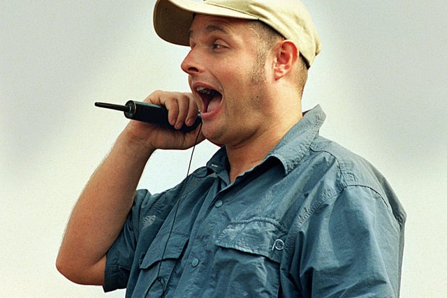 Radio One DJ Dave Pearce at the roadshow on Central Beach in 1999