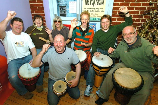 Blackpool Promoting Music "Tidal Beats" group has been awarded nearly £10,000 of funding to promote drumming lessons in schools. From left: John Hammill, Barbara Hammill, Mandy Andrew, Buzz Bury (front), P Stan, Angus Jordan, and John Tree