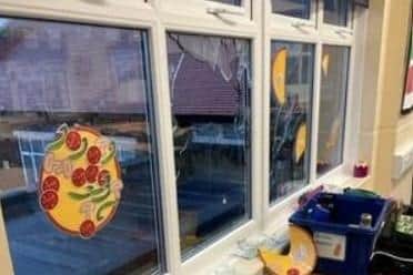 Window is damaged at Holy Family Primary School, Blackpool