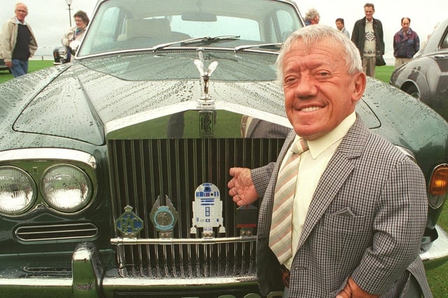 Star Wars actor Kenny Baker with his Rolls Royce at the Rolls Royce and Bentley Motor Car Rally held on Lytham Green