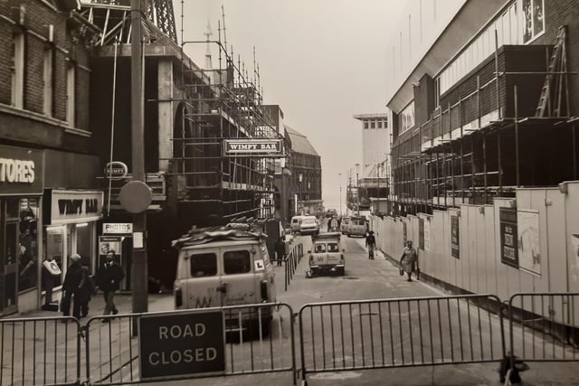 This is looking down Victoria Street as M&S was being built to the right. Signs for Wimpy too