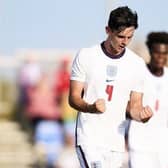 Patino celebrates after scoring his first goal for England's Under-20 side