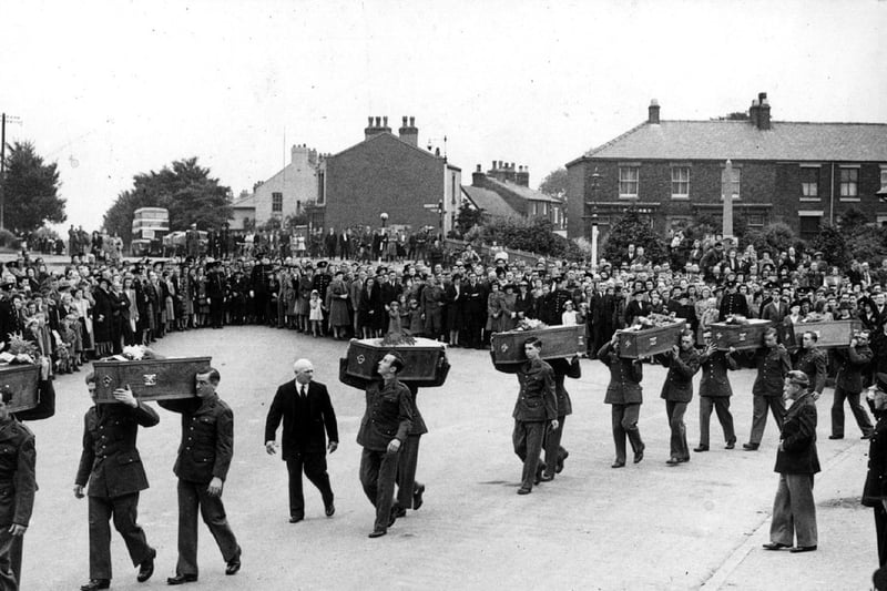 Victims' coffins carried through Kirkham for their funerals