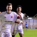 AFC Fylde Academy's two-goal captain Stan Holder celebrates in the FA Youth Cup victory over Doncaster Rovers Picture: Steve McLellan
