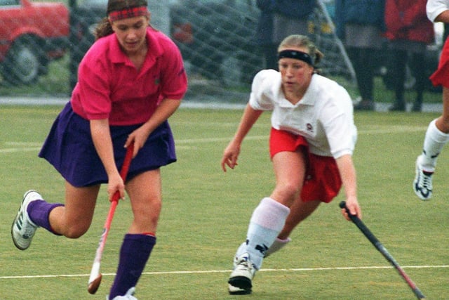U16 hockey match at Ansdell arena, Lytham St Annes High School in action, 1996