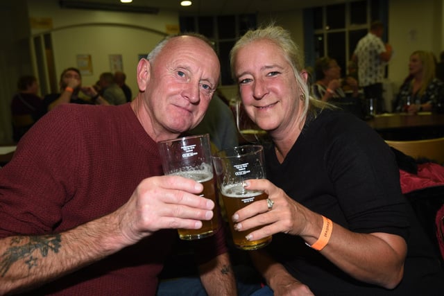 Dave and Karen enjoy a pint.