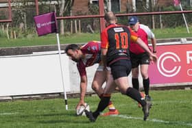 Dave Fairbrother touches down for Fylde in the narrow defeat by Hull Picture: CHRIS FARROW