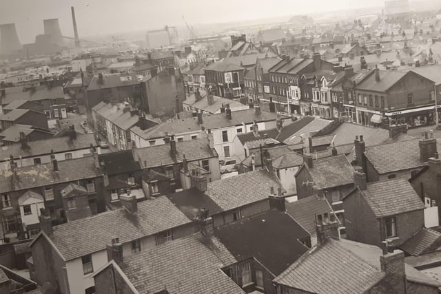 This superb aerial shot was taken in 1985. It shows the maze of tiny properties in the oldest part of the town, including Arthur Street, Kent Street and Aughton Street. North Albert Street cuts through to the right. The docks in the distance, Fleetwood Power Station and the old cooling towers form a backdrop to this typical 1980s scene