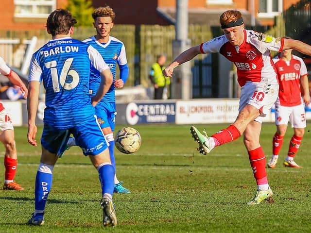 Fleetwood Town midfielder Callum Camps sends an effort at goal Picture: Sam Fielding/Prime Media Images