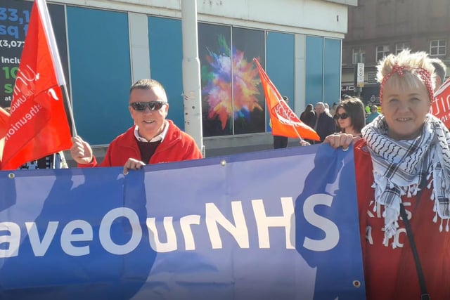 Fleetwood and Wyre Labour councillors Christine Smith, Rob Fail and Lorraine Beavers protest on behalf of the NHS