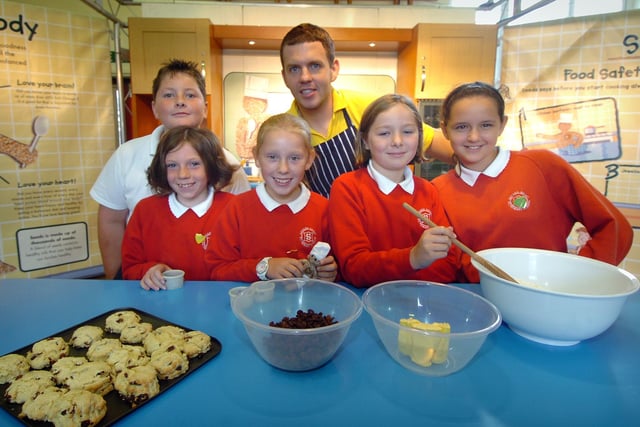 The Cooking with Schools roadshow was at Sacred Heart Primary in Thornton to teach pupils  about healthy eating.
Pictured making scones with chef James Foley are L-R: Max Powell, Savannah Bailie, Megan Lee-Davies, Charlotte Carter and Katie Robinson