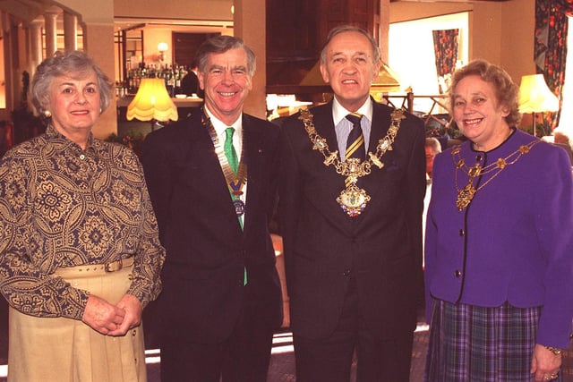 Members of the Rotary Club of Lytham, held their first  luncheon of 1997, at the Clifton Arms Hotel, Lytham. From left, Mrs Valerie Eastham and Rotary Club president Mr Kevin Eastham, with the Mayor of  Fylde Councillor Alfred Jealous and the Mayoress of Fylde Mrs Muriel Jealous