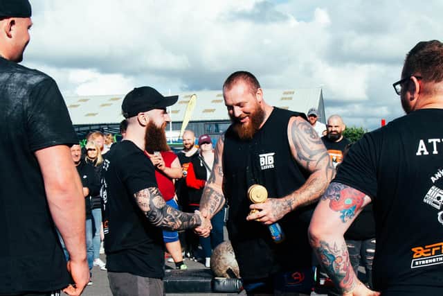 Shane Sutton (centre, right), the 2021 winner of Blackpool's Strongest Man, is returning this year to defend his title. Photo: Jim Neilson