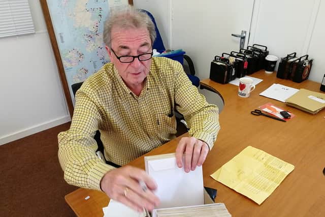 Keith Iddon pictured on admin duties at the start of a pigeon race in South Ribble back in 2019