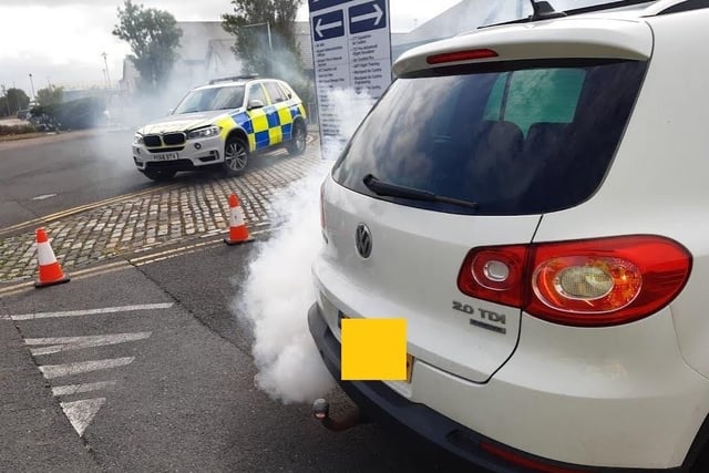 A VW in Blackpool which had a defective turbo was stopped because the emissions/smoke coming from it made it likely it was obscuring other drivers’ vision. 
The driver was escorted home by police.