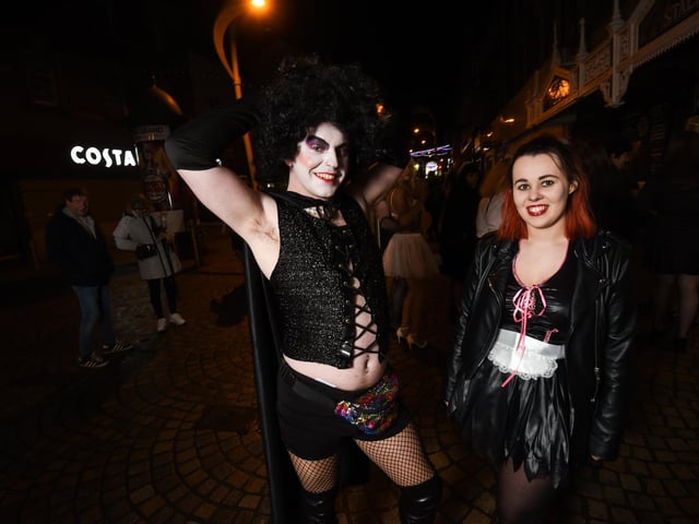 Theatre goers dress up for The Rocky Horror Show at the Grand Theatre. Zethan Smith and Abi Heaton.