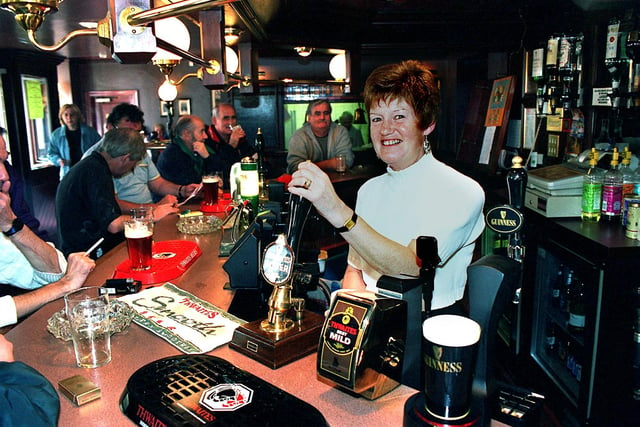 Eileen McPhee at the Duke of York pub in Dickson Road 1996