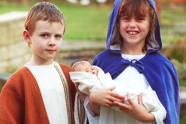 Stanley Infants School in Blackpool rehearsed their Nativity play, with Mary and Joseph holding baby Jesus
