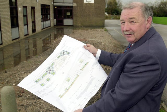 Headteacher of Stanah County Primary School Tony Ford with plans for a new quiet area in the playground