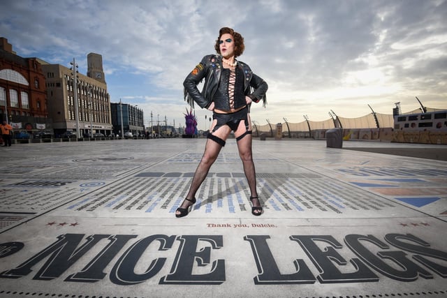 The cast of The Rocky Horror Show pose for pictures to promote their show at the Grand Theatre in Blackpool. Pictured is Stephen Webb as Dr Frank-N-Furter