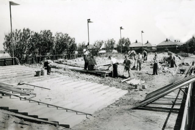 The construction of Blackpool's greyhound stadium, early 1950s