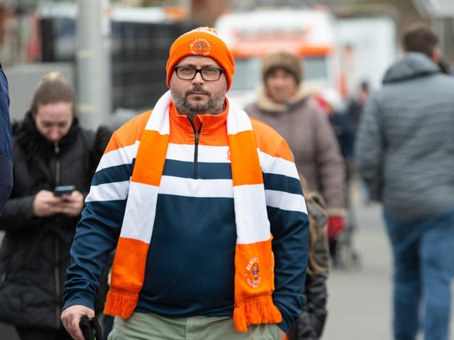 Blackpool fans arrive at Bloomfield Road ahead of the Championship fixture against Burnley. Photo: Kelvin Stuttard