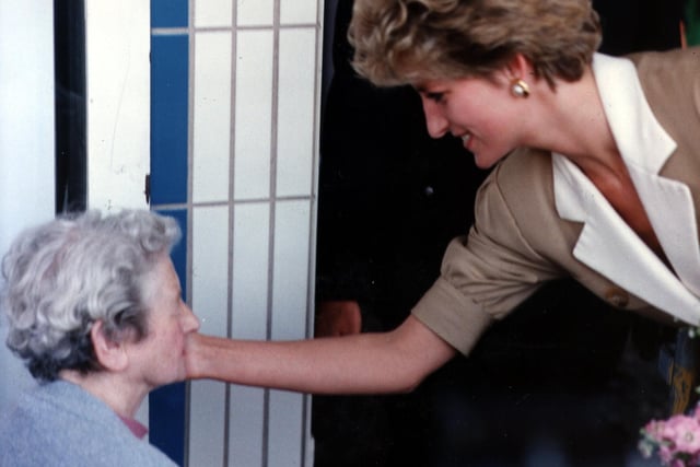 Princess Diana comforts Madge Hargrave who became unwell during the 1992 visit to Blackpool