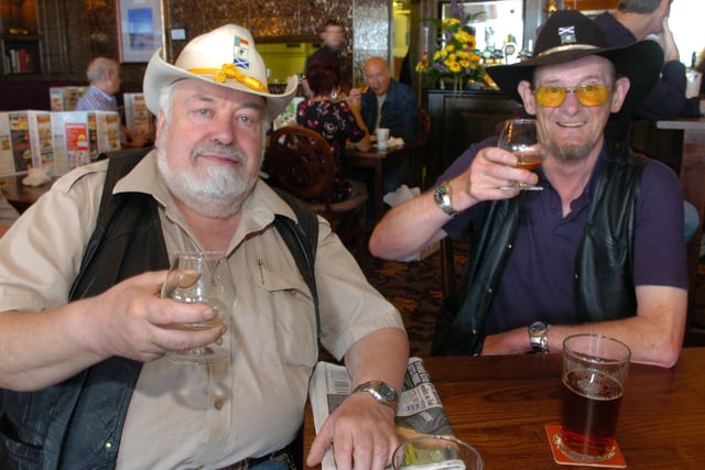 George Craig (left) and Billy Allan, the Crazy Cowboys on the newly-opened Wetherspoon's pub Albert and the Lion on Blackpool promenade