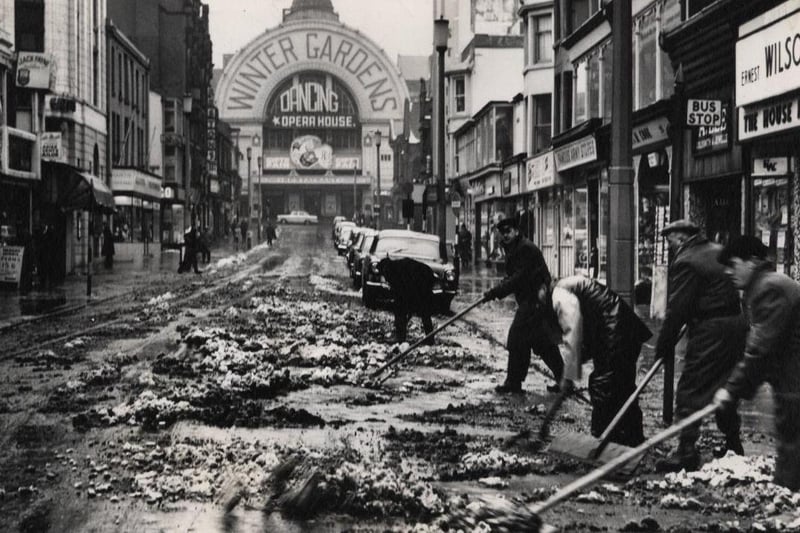 Clearing the snowfall in Victoria Street, Blackpool, in 1963