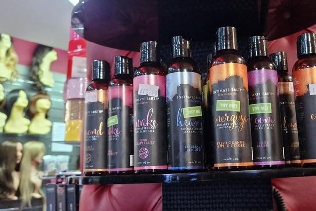 A selection of massage oils for sale, as well as lots more to ignite the senses