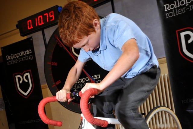 Rollapaluza roller racing at Waterloo Primary School, Blackpool. Thomas Hayhurst clocks up a fast speed