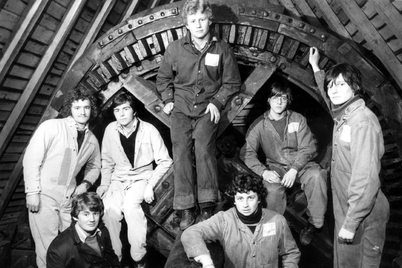 Apprentices from British Nuclear Fuels, Salwick inside Marsh Mill during the 1970s