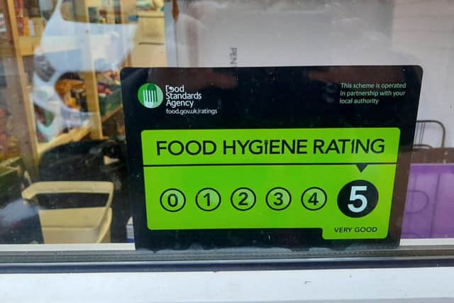 The food hygiene rating on display