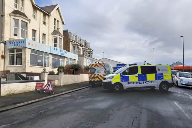 Police have taped off Wilton Parade – between Dickson Road and the Promenade – after an incident close to The Strand Lodge Hotel today (Thursday, March 23)