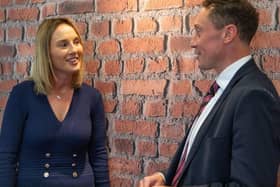 Head of Savings, Katy Leach from Marsden Building Society with Chris Doyle, Retail Manager.