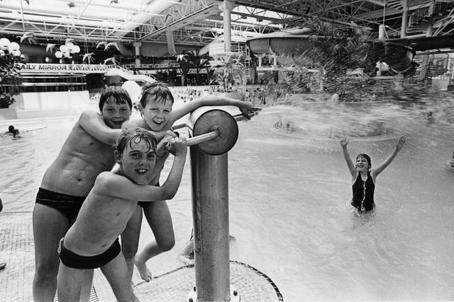 The Sandcastle opened in June 1986. The photo shows children from Blackpool schools turn one of the poolside water cannons