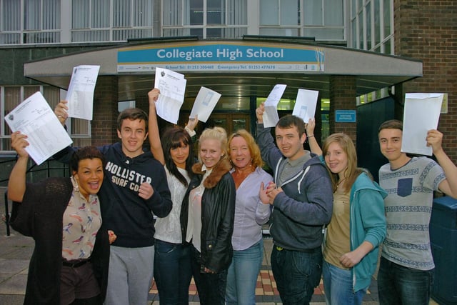 GCSE successes at Collegiate High School. From left, Jade Marshall, Jack Franks, Isobel Darlington, Sophie Clarke, Cherry Ridgway (head teacher), Reece Creighton, Apryl Jesson and Tom Pridding.