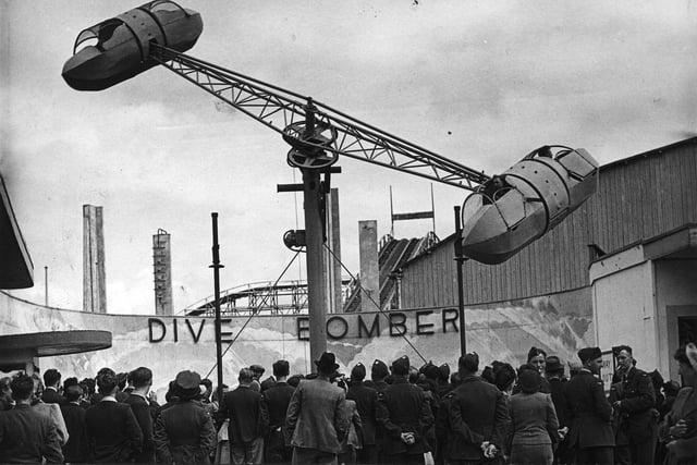 The Dive Bomber was wartime thrills for workers. Servicemen and women in the crowds on Whit Sunday