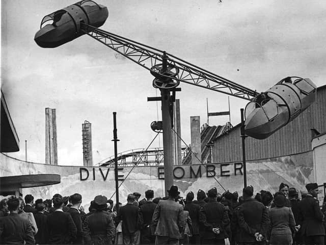 The Dive Bomber was wartime thrills for workers. Servicemen and women in the crowds on Whit Sunday